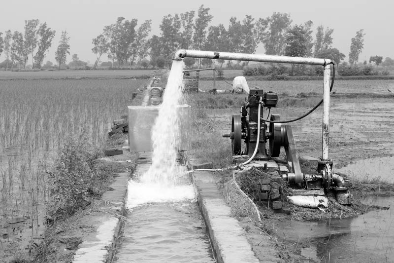Private deep tubewell run by diesel pumpset in Haryana, enabling Green Revolution